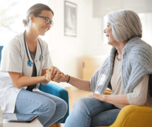 Two ladies discussing what is direct primary care.